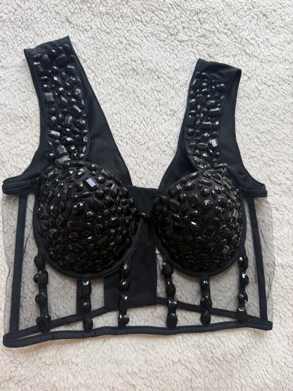 Black Embellished Jewel Bra Crop Top - Womens Intimates